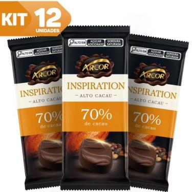 Imagem de Kit 12 Tablete Barra Chocolate Amargo 70% Cacau Cremoso Arcor 80g