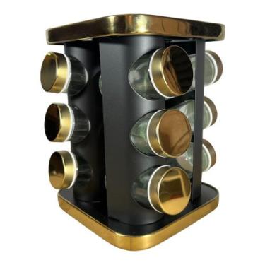 Imagem de Porta temperos 12 potes quadrado preto golo e dourado - Dubai