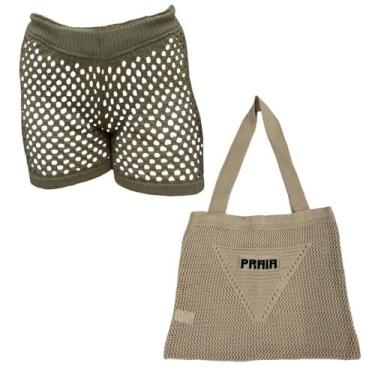 Imagem de Kit Shorts/Saia com Bolsa Feminina Saiada de Praia Tricot Moda Verão -