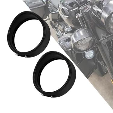Imagem de HDBUBALUS Farol de neblina para motocicleta de 11,8 cm estilo viseira de anel Tirm estilo 4 1/2" moldura auxiliar de lâmpada de passagem compatível com Harley Touring Road King preto fosco 1 par