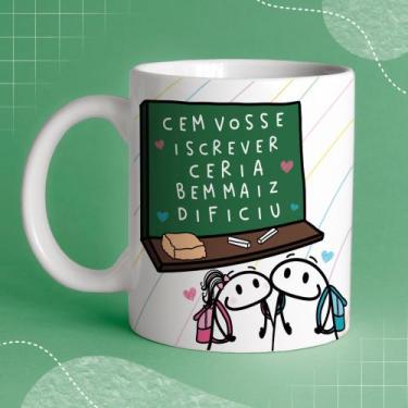 Imagem de Caneca Porcelana Flork Prof cem vosse iscrever ceria bem maiz dificiu 