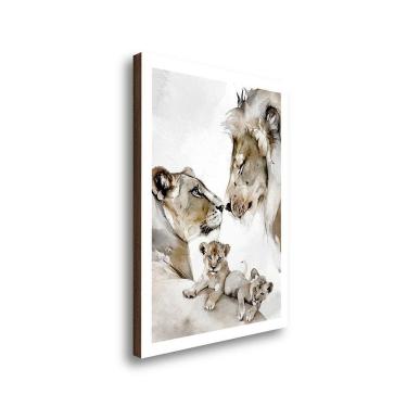 Imagem de Quadro Decorativo Grande Família 2 Filhotes Leão Aquarela