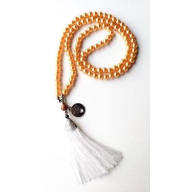Imagem de Japamala 108 contas de abs laranja com pedra do sol meru e medalha hop