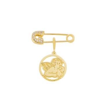 Imagem de Alfinete Batismo Medalha Anjo da Guarda Folheado a Ouro 18k - Crislu