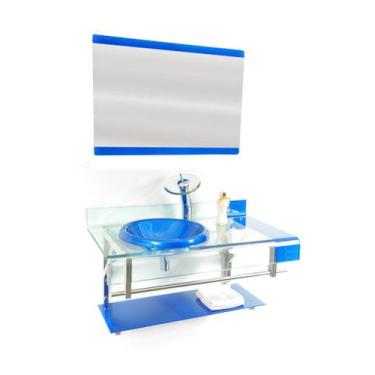 Imagem de Gabinete de vidro para banheiro inox 90cm curvado duplo com torneira c