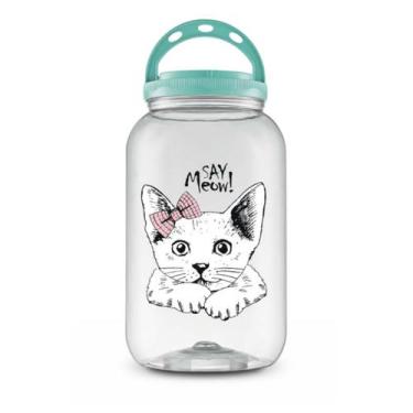 Imagem de Pote Ração 1700ML Baby Cat Gato Tampa Alça Verde - NoBrand