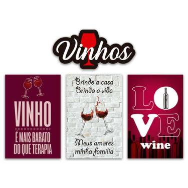 Imagem de Kit 4 Placas Decorativas Frases Vinhos Bebidas Wine Bar - Art Print