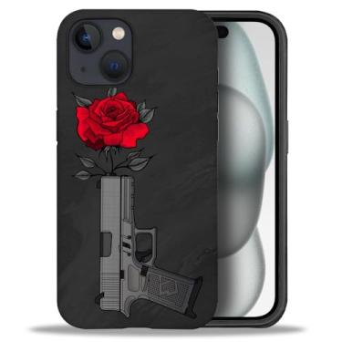 Imagem de yicomon Compatível com iPhone 15, capa de telefone fosca com estampa de rosa na arma, durável, moderna, engraçada, capa protetora macia antiarranhões à prova de choque