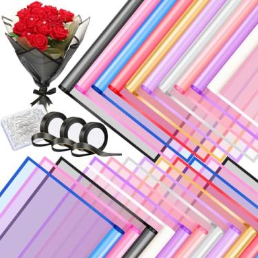 Imagem de Jeyiour 393 peças de papel de embrulho de buquê de flores à prova d'água folhas de embrulho floral papel de embalagem de presente com alfinetes de cristal e fitas de cetim para casamento, dia dos namorados, florista (fosco)