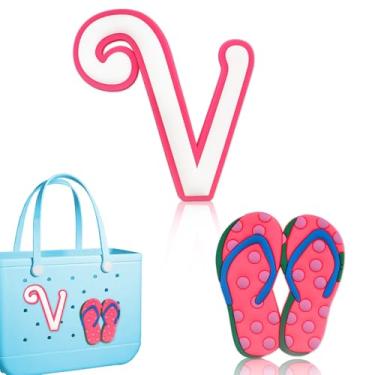 Imagem de Blinket Berloques decorativos com monograma compatíveis com bolsa Bogg | Berloques compatíveis com bolsa Bogg - Chinelos e letras 3D, acessórios elegantes com monograma, incluindo chinelos e letras 3D