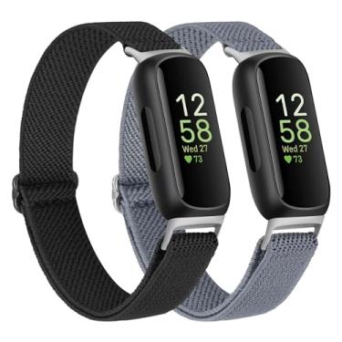Imagem de Vancle Pacote com 2 pulseiras elásticas para Fitbit Inspire 3 femininas, respiráveis e ajustáveis, pulseiras esportivas de nylon elásticas compatíveis com Fitbit Inspire 3 Fitness Tracker
