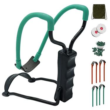 Imagem de HANDBAIGE Estilingues de Foguete de Pulso para Adultos Conjunto de Estilingue Dobrável com 50 Munições de Estilingue e 4 Elásticos Poderosos 2 Alvos de Estilingue 1 Bolsa de Estilingue para Caça Ao Ar