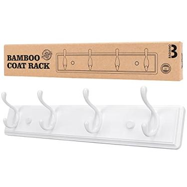 Imagem de Cabide de madeira, organizador de parede para armário, entrada, corredor, hall de entrada, quarto, ganchos duplos resistentes para pendurar toalhas, bolsas, chapéus, jaquetas, chaves (branco, 4 ganchos)