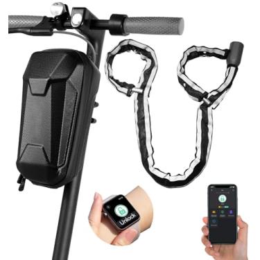 Imagem de Anweller Cadeado de corrente de scooter, acessórios de scooter elétrico, impressão digital, biométrico, inteligente, Bluetooth, aplicativo eletrônico, digital, resistente, bloqueio de bicicleta