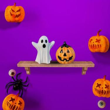Imagem de Estatueta Abobora e Fantasma Miniatura Ceramica halloween - Decore Cas