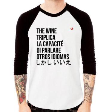 Imagem de Camiseta Raglan The wine triplica la capacité di parlare otros idiomas