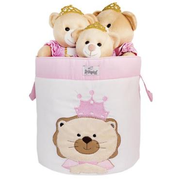 Imagem de Cesto Organizador Brinquedo Bordado Leoa Princesa Rosa - Loja Baby