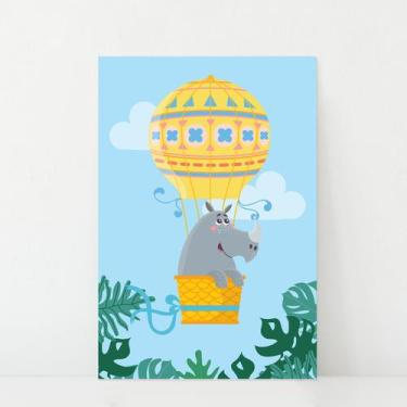 Imagem de Placa Decorativa Infantil Rinoceronte e Balão 30x40cm - Quartinhos