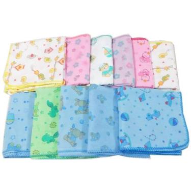 Imagem de Cueiro Flanelado Bebê Estampado 80x80cm Com Crochê Kit Com 5 - Dugu, N