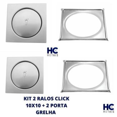 Imagem de Kit 2 Ralo Click Inteligente Inox 10x10 + 2 Suporte para Ralo Click Qu