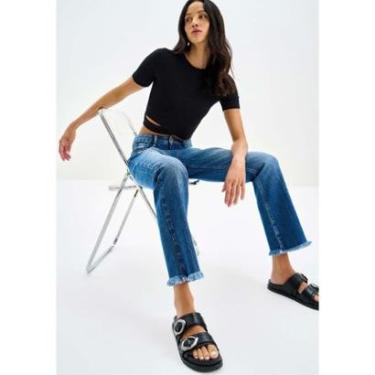 Imagem de Calça Jeans Reta Slim Cropped Cintura Alta-Feminino