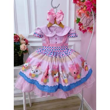 Imagem de Vestido Infantil Rosa Bebê Fazendinha Bichos Aplique Botões - Petit Da