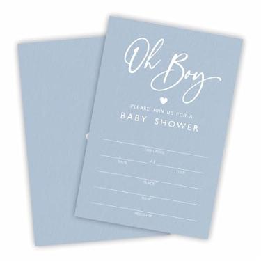 Imagem de Convite para chá de bebê menino ou menina, 25 cartões de convite com tema azul com envelopes, revelação de gênero, festa de anúncio de bebê, convites de estilo de preenchimento dupla face,