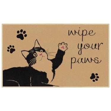 Imagem de Louise Maelys Wipe Your Paws Tapete de porta de boas-vindas antiderrapante, engraçado primavera verão preto gato tapetes frontais, capacho de boas-vindas para tapetes internos e externos 43 x 73 cm