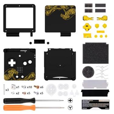Imagem de Capa de substituição personalizada IPS Ready Upgrade eXtremeRate para Gameboy Advance SP GBA SP – The Great GOLDEN Wave Off Kanagawa – Preto compatível com IPS e LCD padrão – Sem console e tela
