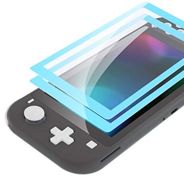 Imagem de eXtremeRate pacote com 2 películas protetoras protetoras transparentes de proteção HD transparente com borda azul celeste, película protetora de tela de vidro temperado para Nintendo Switch Lite [antiarranhões, antidigitais, à prova de estilhaços, sem bolhas]