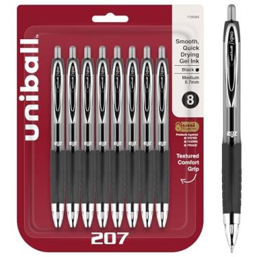 Imagem de Caneta de gel uniball Signo 207, retrátil, média 0,7 mm, tinta preta, barril preto translúcido, pacote com 8