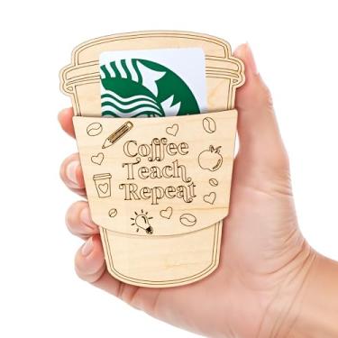Imagem de Presente para professores - Porta-cartões de presente para café, ensino, repetição - Presentes adoráveis para professores para mulheres, homens - Porta-cartão de madeira compensada resistente -