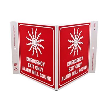 Imagem de ZING 2550 Placa de segurança V ecológica, saída de emergência apenas, 7Hx12Wx5D, plástico reciclado