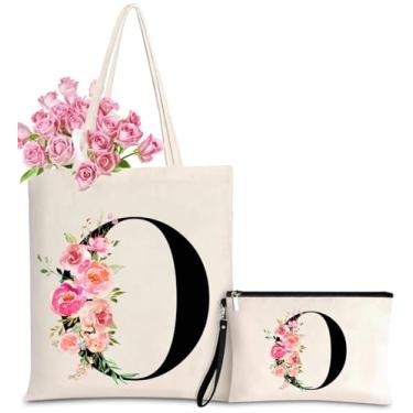 Imagem de Sacola de lona inicial para mulheres, sacolas personalizadas com monograma com bolsa de presente de maquiagem para casamento, damas de honra, aniversário, Letra O, One Size