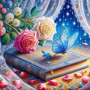 Imagem de Huacan Kits de ponto cruz flores estampadas gama completa 11CT DIY kit de bordado paisagem para adultos iniciantes 40,6 x 40,6 cm