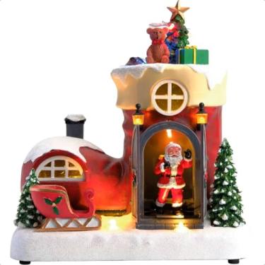 Imagem de Decoração de Natal Luxo Vila Natalina Miniatura Bota do Papai Noel Musical Iluminada com Led