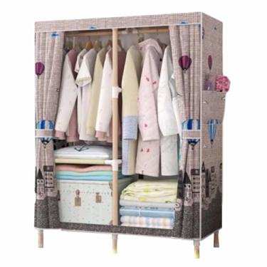 Imagem de Guarda-roupa Armário de guarda-roupa resistente dobrável grosso madeira maciça montado oxford pano único tecido dormitório aluguel pano guarda-roupa armário