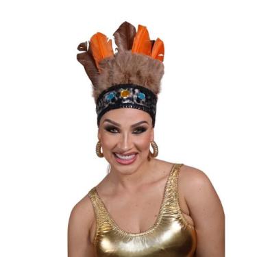 Imagem de Tiara De Cocar Indio Carnaval Feita A Mão Luxo Fantasia - Boo Fantasia