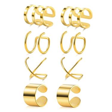 Imagem de Tornito – 10 pares de brincos de aço inoxidável para cartilagem de hélice com clipe para cobrir brincos de nariz falso anel sem piercing ajustável Dourado