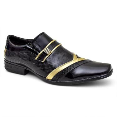 Imagem de Sapato Social Moderno Brandon Preto Prata - Bkarellus, Preto, Dourado,