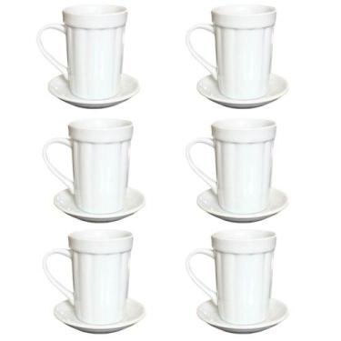 Imagem de Jogo 6 xícaras de Café e Chá com pires - 220 ml Tipo Copo Americano - 