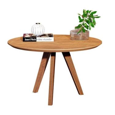 Imagem de Mesa Centro Redonda Sala Estar Com Pé Madeira Luxo Rustica - Moveis De