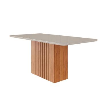 Imagem de Mesa de Jantar Retangular com Tampo de Vidro Ana Off White e Cinamomo 180 cm