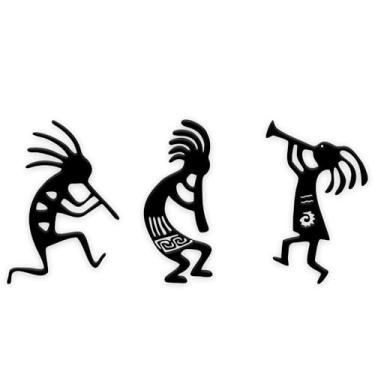 Imagem de Rajukit Arte de parede de metal Kokopelli – Decoração de parede Kokopelli Decoração de parede sudoeste para uso interno e externo (conjunto de 3, preto)