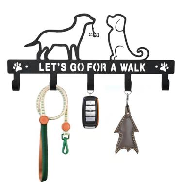 Imagem de JERAKA Suporte de coleira de cachorro com 5 ganchos para parede, porta-chaves de entrada, suporte de parede e organização de cães e presentes de armazenamento para amantes de cães