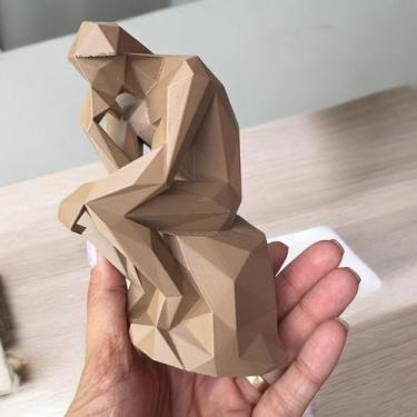 Imagem de Escultura Geométrica O Pensador 3d 12,5cm Bege - Flex 3D