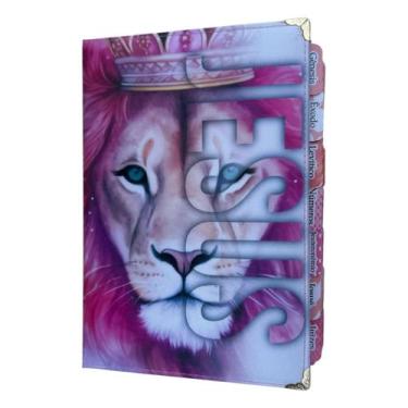 Imagem de Bíblia NTLH Leão Jesus Pink com Abas Adesivas Capa dura acolchoada - C