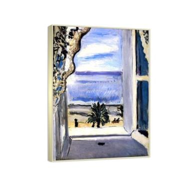 Imagem de RYLJCZ Emoldurado- Reprodução famosa de arte de parede- Matisse pinturas famosas- impressão em tela- sala de estar de escritório imagens decorativas (janela aberta) 60 x 84 cm molduras de champanhe