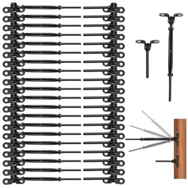 Imagem de Kalolary 20 pares de kit de ferragens de trilhos de cabo de 1/20.3 cm com tensores de alternância - Sistema de corrimão de deck de aço inoxidável T316 para postes de madeira, escadas e varanda - Kit