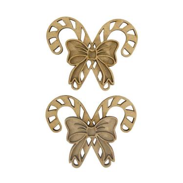 Imagem de Aplique Laser Mdf - Bengala Dupla Com Laço 12 Cm - 2 Unid